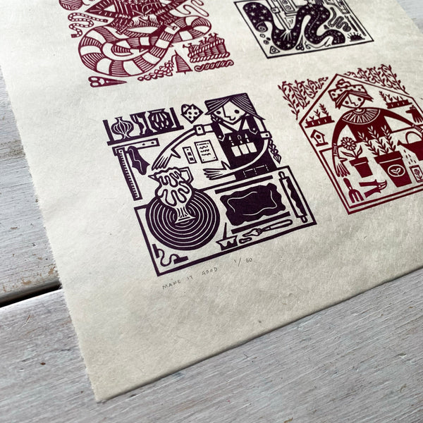 PRE-ORDER - Make It Good - *Limited Edition* linocut (magenta & purple, 30 x 40cm)