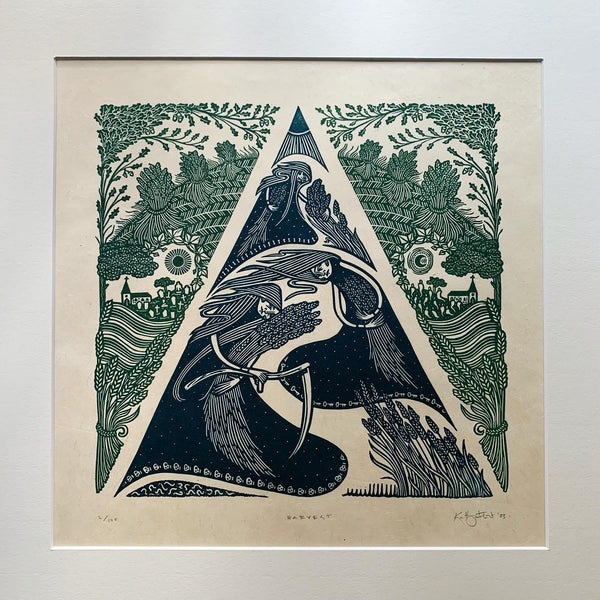 PRE-ORDER - Harvest - *Limited Edition* linocut (dark green / dark teal 30 x 30 cm)