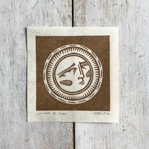 PRE ORDER - Jupiter (1 of 4) - *Limited Edition* linocut mini print (antique gold, 9 cm x 9 cm)