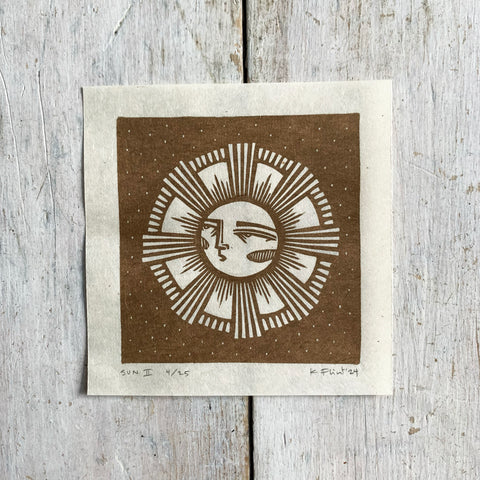 PRE ORDER - Sun (1 of 4) - *Limited Edition* linocut mini print (antique gold, 9 cm x 9 cm)