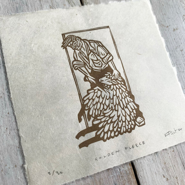 PRE-ORDER - Golden Fleece *Limited Edition* mini print (antique gold on Kitakata; 13 cm x 13 cm)