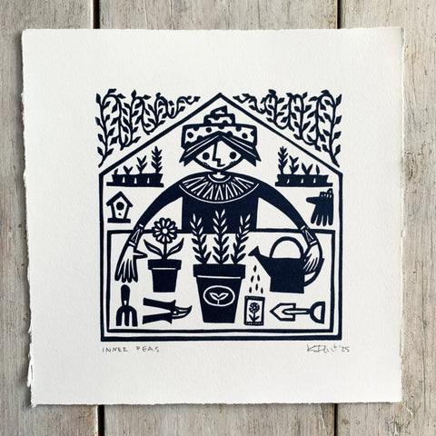 PRE-ORDER - Inner Peas - linocut print (deep blue; 15 cm x 15 cm)