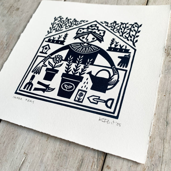 PRE-ORDER - Inner Peas - linocut print (deep blue; 15 cm x 15 cm)
