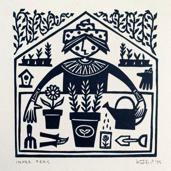 PRE-ORDER - Inner Peas - linocut print (deep blue; 15 cm x 15 cm)