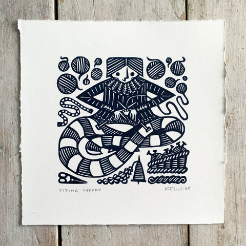 PRE-ORDER - String Theory - linocut print (deep blue; 15 cm x 15 cm)