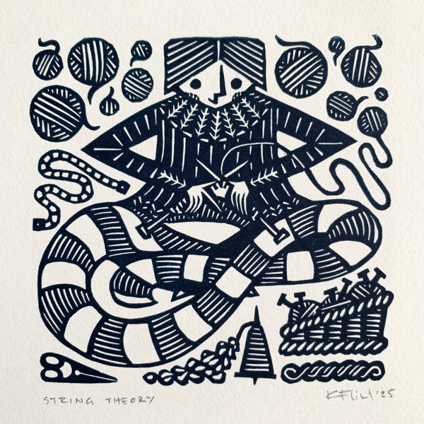 PRE-ORDER - String Theory - linocut print (deep blue; 15 cm x 15 cm)