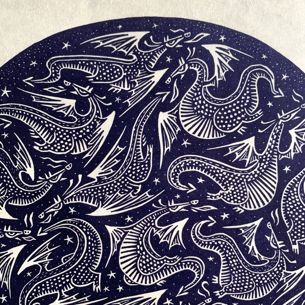 PRE-ORDER - Conflagration - *Limited Edition* linocut print (purple-black on Kitakata; 23cm x 23cm)