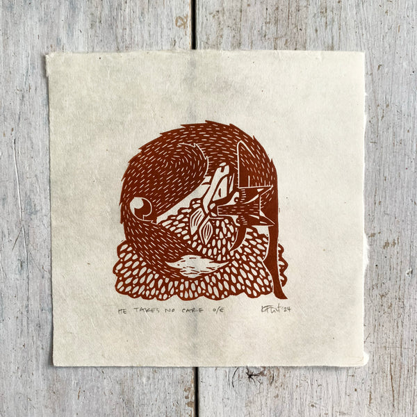 PRE-ORDER - He Takes No Care (rust on Kitakata; 13 cm x 13 cm)