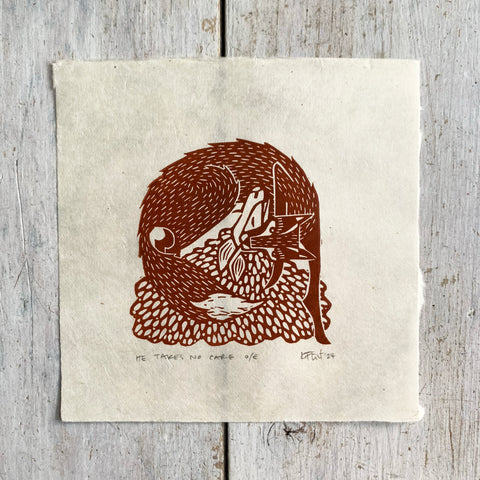 PRE-ORDER - He Takes No Care (rust on Kitakata; 13 cm x 13 cm)