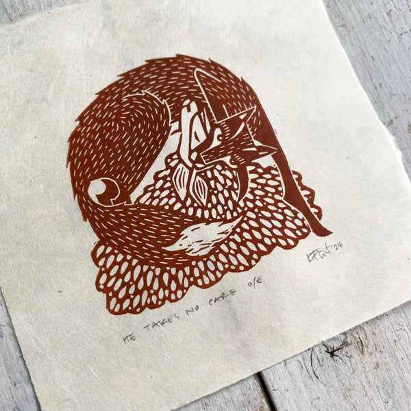 PRE-ORDER - He Takes No Care (rust on Kitakata; 13 cm x 13 cm)