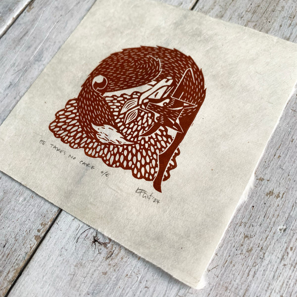 PRE-ORDER - He Takes No Care (rust on Kitakata; 13 cm x 13 cm)