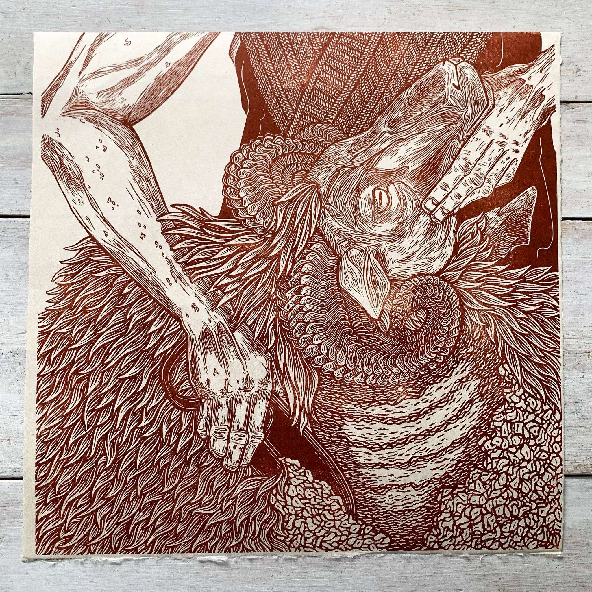 PRE-ORDER - Sit Up Sit Still, Part 2 - *Limited Edition* linocut (rust, 40 x 40cm)