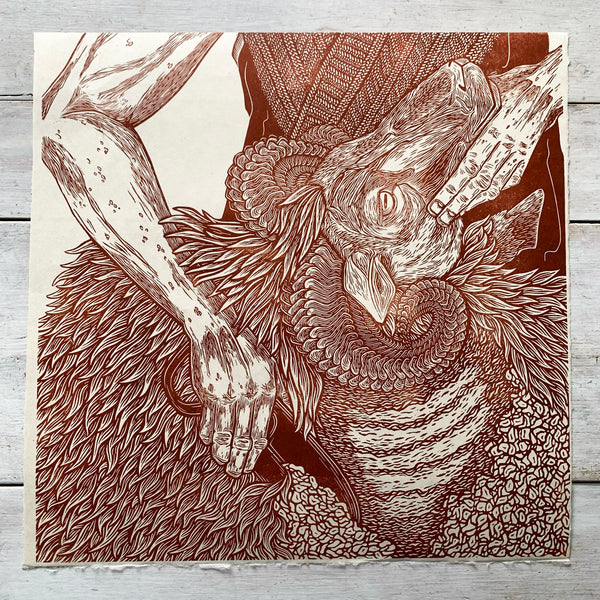PRE-ORDER - Sit Up Sit Still, Part 2 - *Limited Edition* linocut (rust, 40 x 40cm)