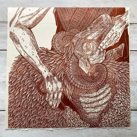 PRE-ORDER - Sit Up Sit Still, Part 2 - *Limited Edition* linocut (rust, 40 x 40cm)