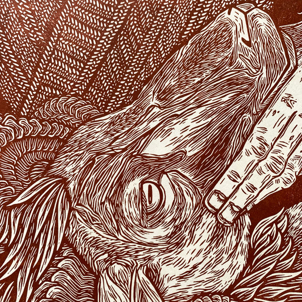 PRE-ORDER - Sit Up Sit Still, Part 2 - *Limited Edition* linocut (rust, 40 x 40cm)