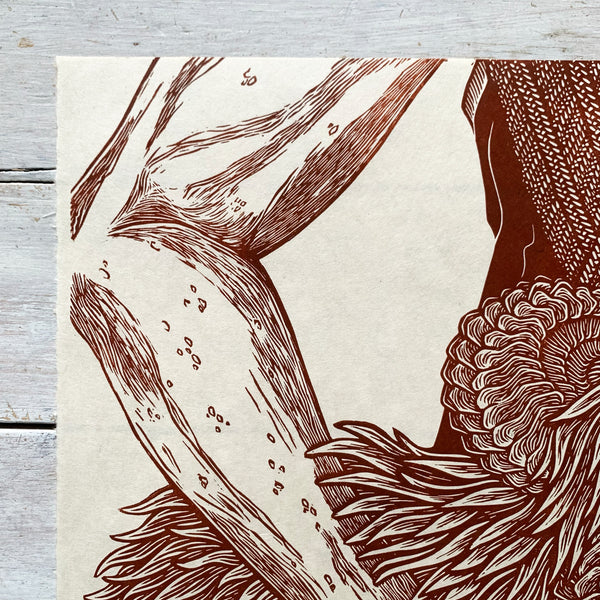 PRE-ORDER - Sit Up Sit Still, Part 2 - *Limited Edition* linocut (rust, 40 x 40cm)