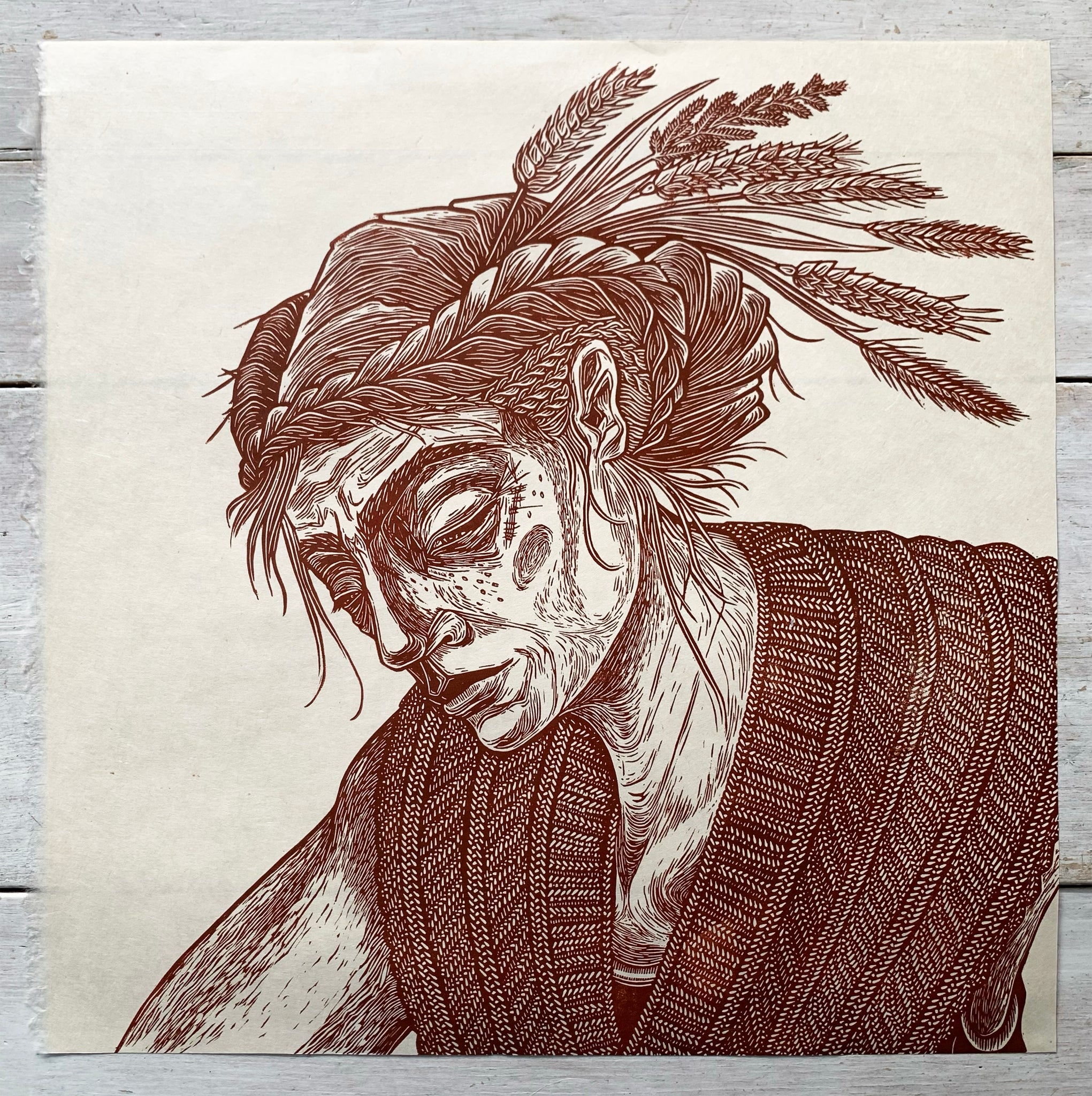 PRE-ORDER - Sit Up Sit Still, Part 1 - *Limited Edition* linocut (rust, 40 x 40cm)