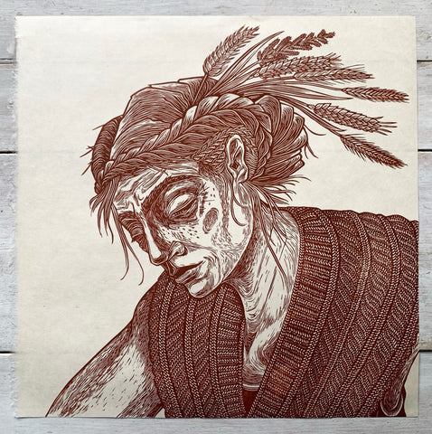 PRE-ORDER - Sit Up Sit Still, Part 1 - *Limited Edition* linocut (rust, 40 x 40cm)
