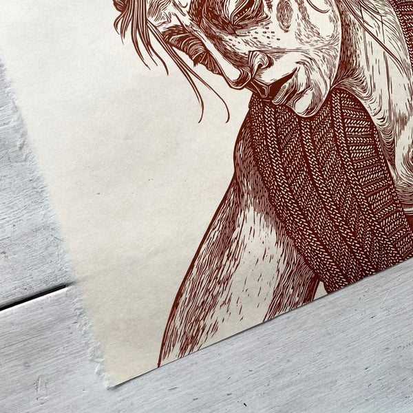 PRE-ORDER - Sit Up Sit Still, Part 1 - *Limited Edition* linocut (rust, 40 x 40cm)