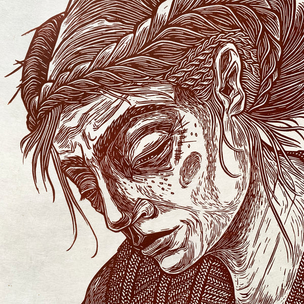 PRE-ORDER - Sit Up Sit Still, Part 1 - *Limited Edition* linocut (rust, 40 x 40cm)