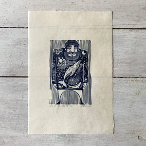 PRE-ORDER - Man of the Sea II - *2023 Edition* linocut print (dark blue; 16 cm x 23.5 cm)