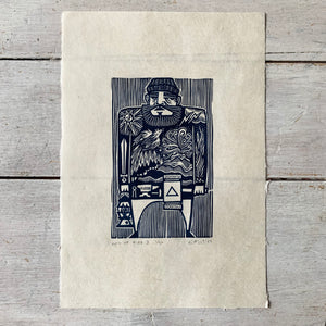 PRE-ORDER - Man of Fire II - *2023 Edition* linocut print (dark blue; 16 cm x 23.5 cm)