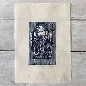 PRE-ORDER - Lady of the Sea II - *2023 Edition* linocut print (dark blue; 16 cm x 23.5 cm)
