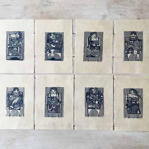 PRE-ORDER - FULL SET of Elements (x8) - *2023 Edition* linocut print (dark blue; 16 cm x 23.5 cm)