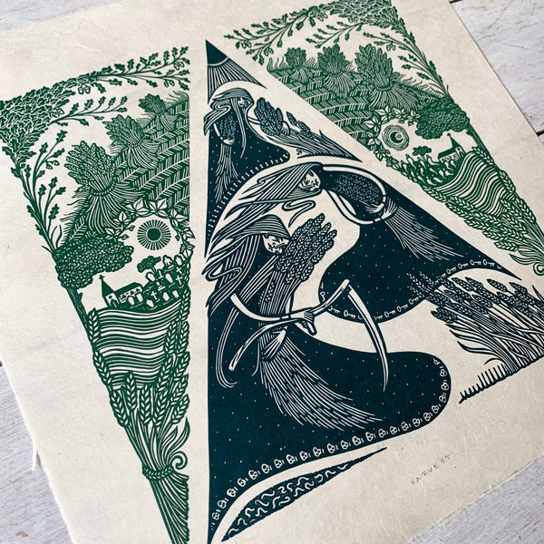 PRE-ORDER - Harvest - *Limited Edition* linocut (dark green / dark teal 30 x 30 cm)