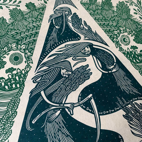 PRE-ORDER - Harvest - *Limited Edition* linocut (dark green / dark teal 30 x 30 cm)