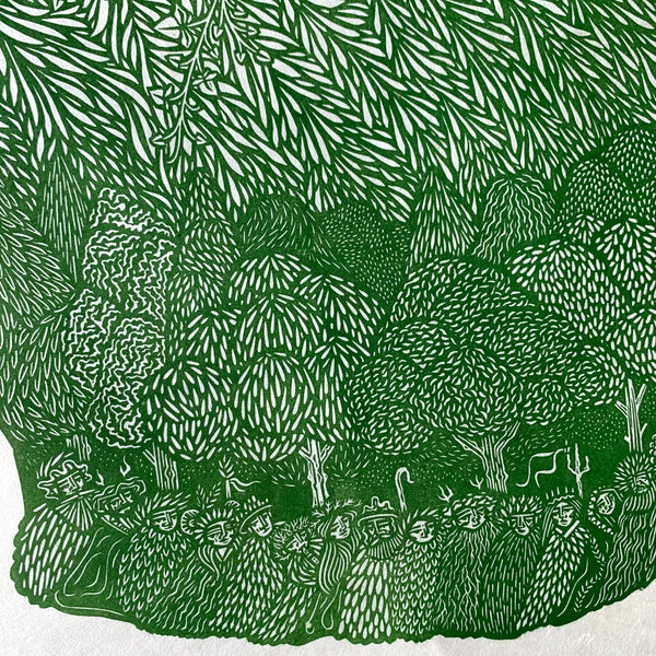 PRE-ORDER - Jack in the Green - *Limited Edition* linocut (dark green 40 x 68 cm)