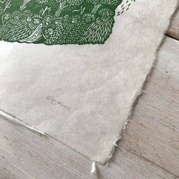 PRE-ORDER - Jack in the Green - *Limited Edition* linocut (dark green 40 x 68 cm)