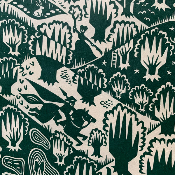 PRE ORDER - In The Forest II - *Limited Edition* linocut print (green on Kitakata; 23 cm x 23 cm)