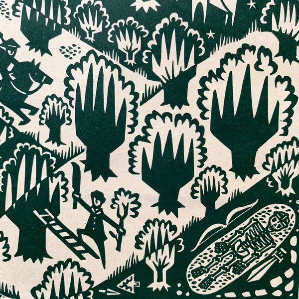 PRE ORDER - In The Forest II - *Limited Edition* linocut print (green on Kitakata; 23 cm x 23 cm)