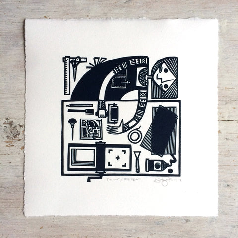 PRE-ORDER - Print / Repeat - linocut print (deep blue; 15 cm x 15 cm)