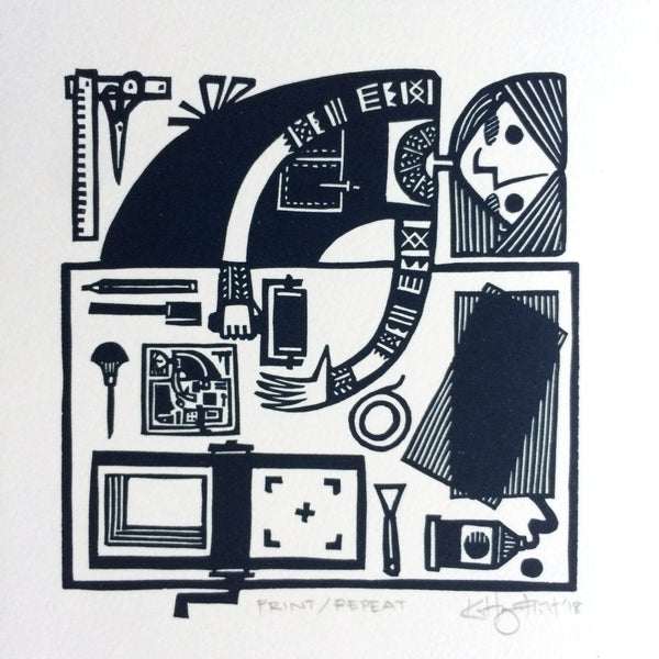 PRE-ORDER - Print / Repeat - linocut print (deep blue; 15 cm x 15 cm)