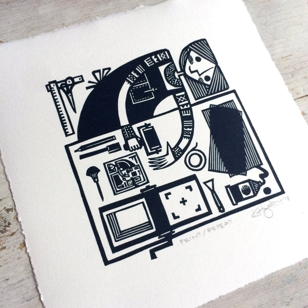 PRE-ORDER - Print / Repeat - linocut print (deep blue; 15 cm x 15 cm)