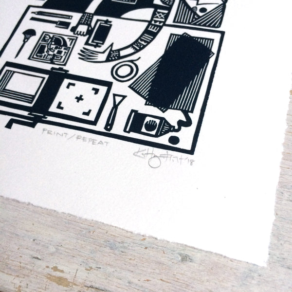 PRE-ORDER - Print / Repeat - linocut print (deep blue; 15 cm x 15 cm)