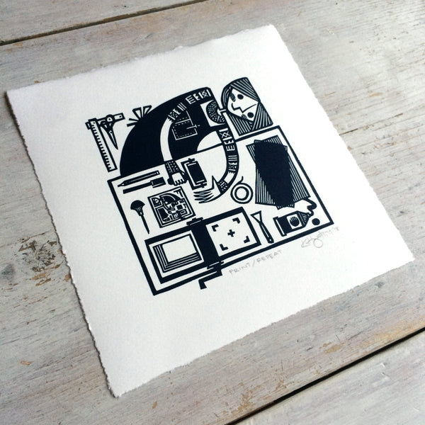 PRE-ORDER - Print / Repeat - linocut print (deep blue; 15 cm x 15 cm)