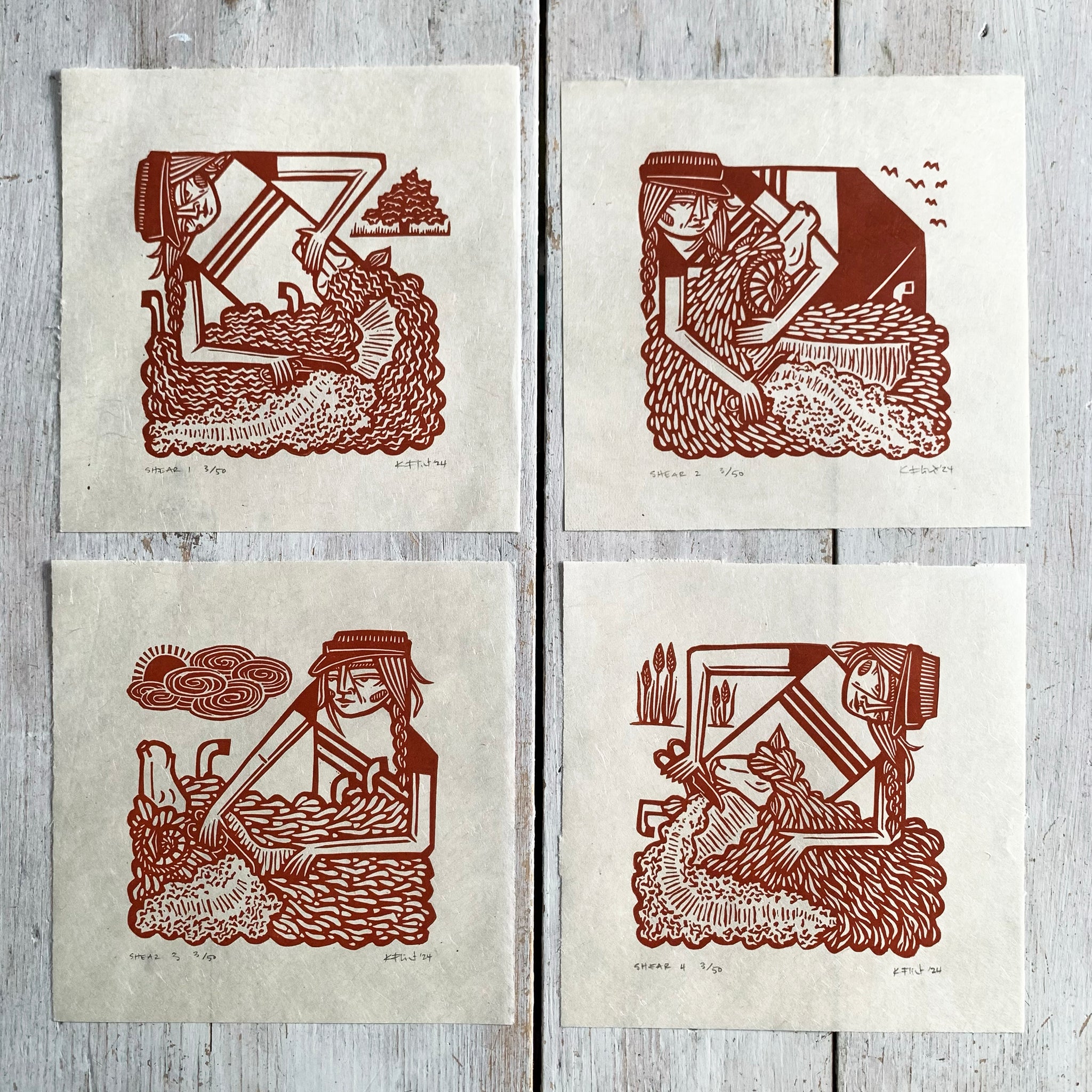 PRE-ORDER - Shear 1 2 3 4 (FULL SET) - *Limited Edition* (rust on Kitakata; 15 cm x 15 cm) (Copy)
