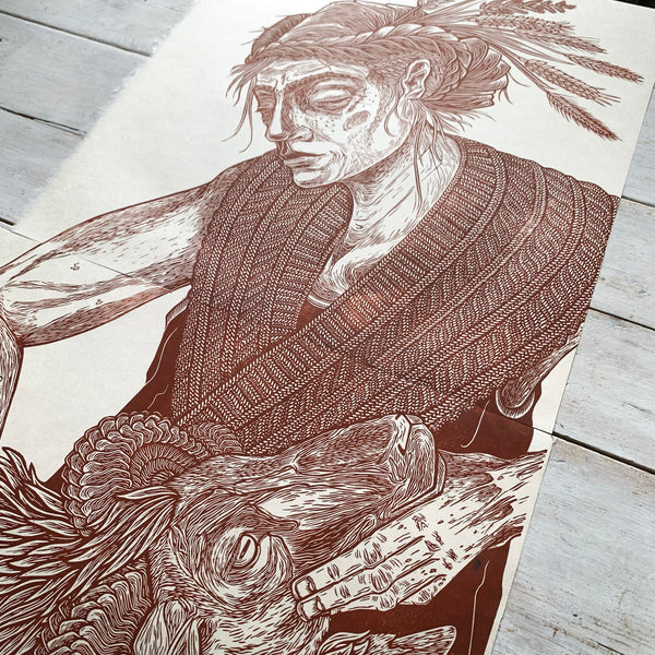 PRE-ORDER - Sit Up Sit Still, Part 2 - *Limited Edition* linocut (rust, 40 x 40cm)