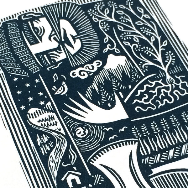 SOLD OUT - Man of the Land - *Limited Edition* linocut print (dark teal; 16 cm x 23.5 cm)