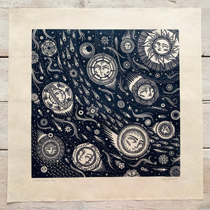 PRE-ORDER - Celestial Bodies - *Limited Edition* linocut (dark blue, 42 x 42cm)