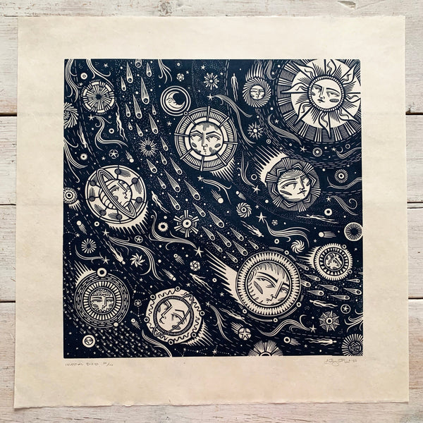 PRE-ORDER - Celestial Bodies - *Limited Edition* linocut (dark blue, 42 x 42cm)