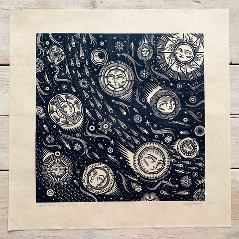 PRE-ORDER - Celestial Bodies - *Limited Edition* linocut (dark blue, 42 x 42cm)