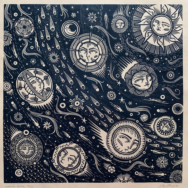 PRE-ORDER - Celestial Bodies - *Limited Edition* linocut (dark blue, 42 x 42cm)