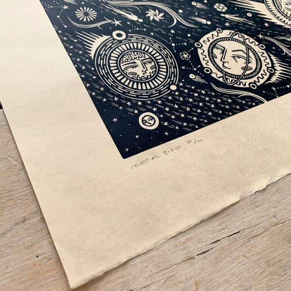 PRE-ORDER - Celestial Bodies - *Limited Edition* linocut (dark blue, 42 x 42cm)