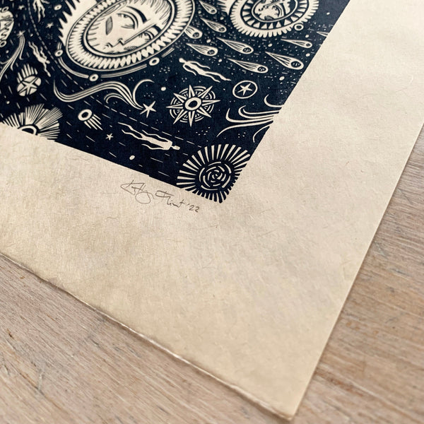 PRE-ORDER - Celestial Bodies - *Limited Edition* linocut (dark blue, 42 x 42cm)