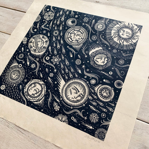 PRE-ORDER - Celestial Bodies - *Limited Edition* linocut (dark blue, 42 x 42cm)