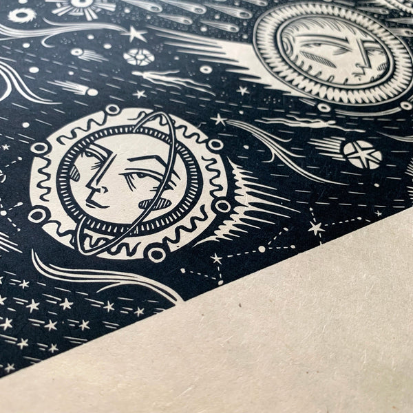 PRE-ORDER - Celestial Bodies - *Limited Edition* linocut (dark blue, 42 x 42cm)